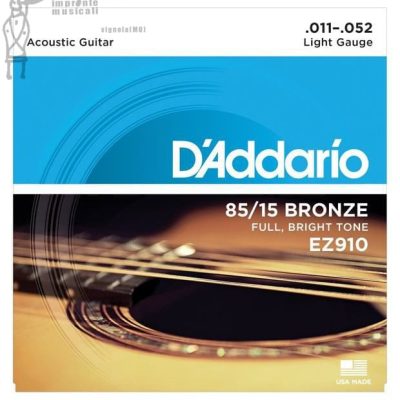 D’Addario EZ910 85/15 Bronze Light Acoustic Guitar Strings Full Bright Tone || 0.011-0.052